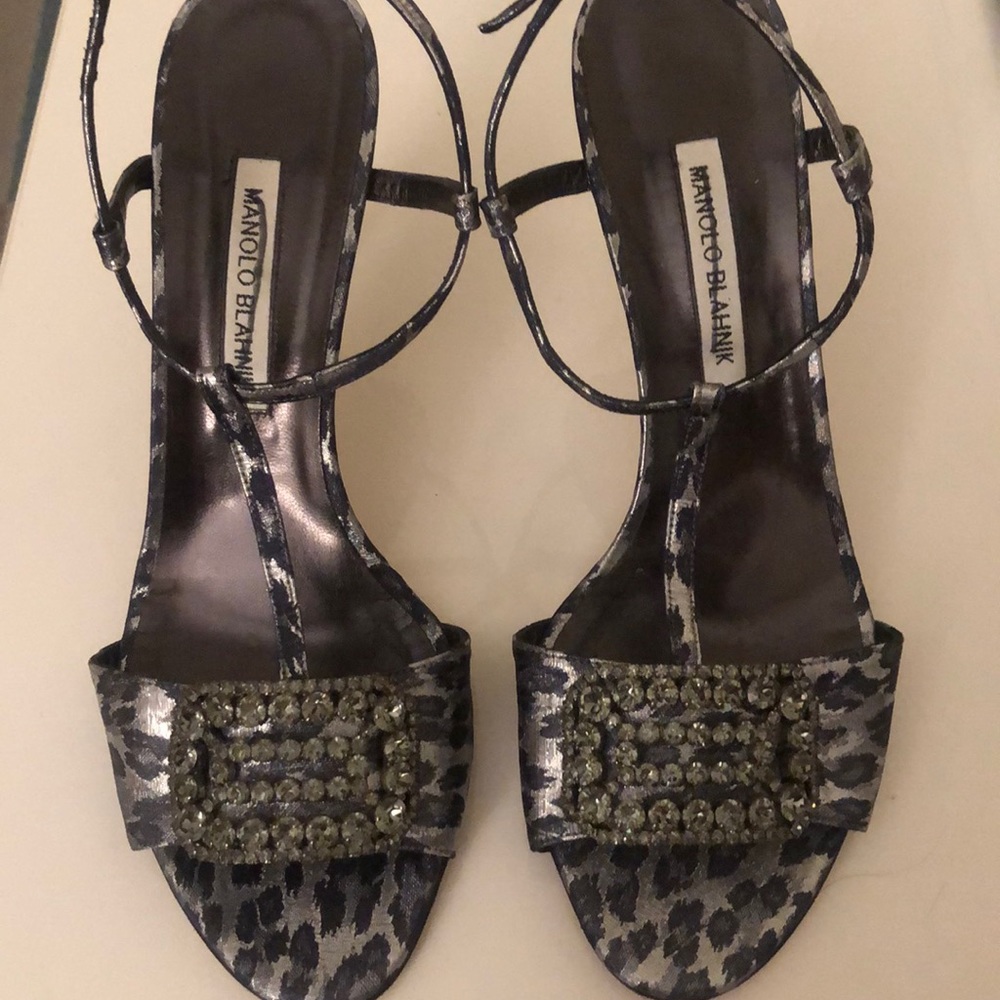Metallic leopard Manolo Blahnik T-Strap Heels